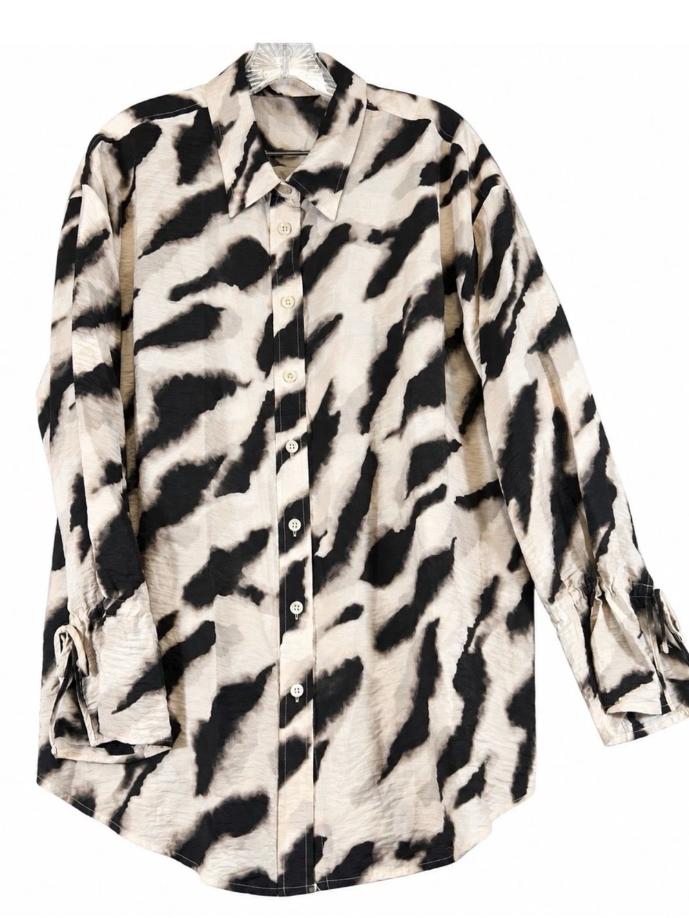 Simply Vera Vera Wang Blouse Women XL Animal Print Button Up Tie Cuff Shirt